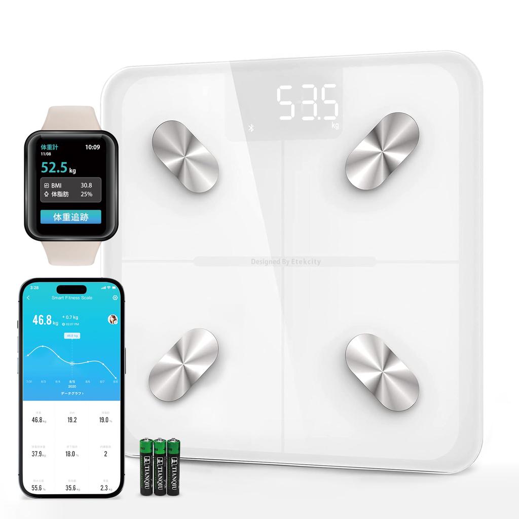 Etekcity Weight Smartphone Body Composition Capable of Measuring 13 Dedicated Automatic Data Bluetooth Thin App for Japanese White Scale, Linked,