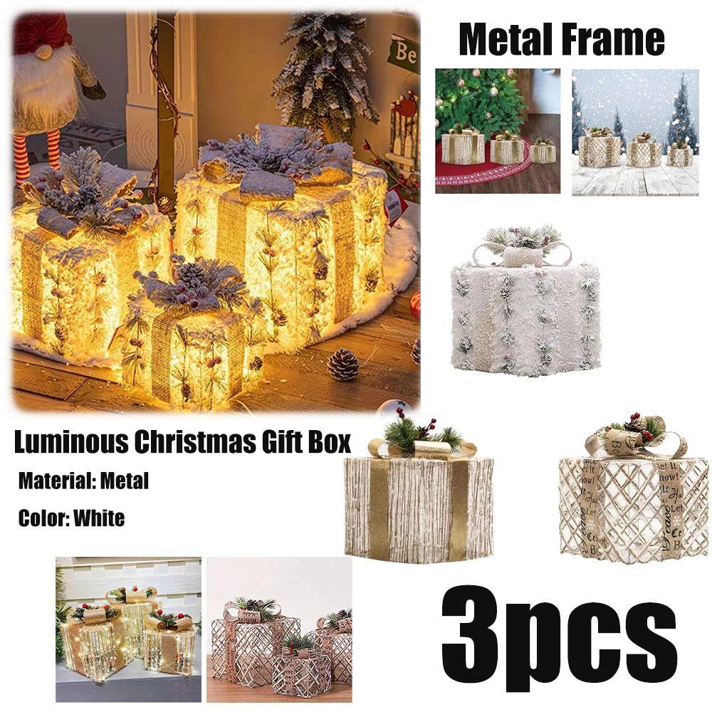 3pcs Plush Design Christmas Glowing Gift Box Christmas Decoration Ornament Christmas Decoration
