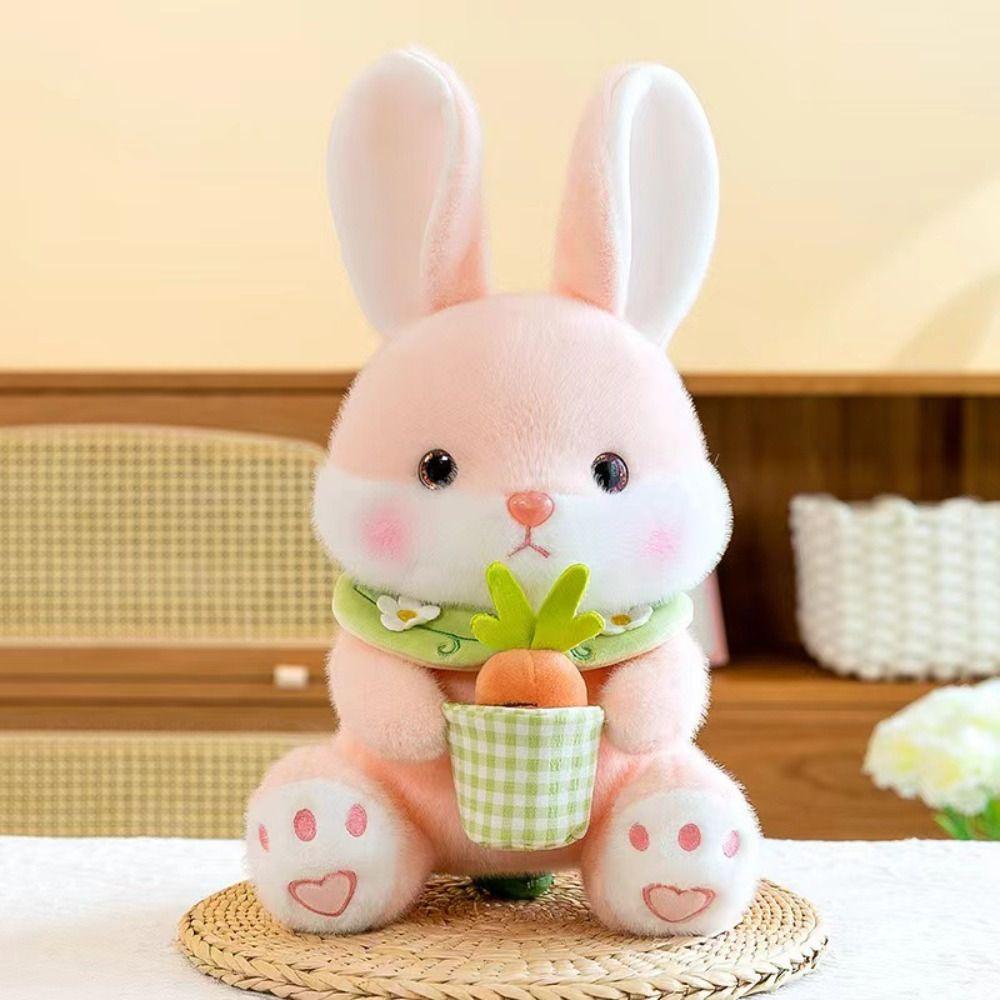 With Bib Bunny Animal Plush Doll Soft Adorable Bunny Dolls Carrot Rabbit Plush Toys  Children Girl
