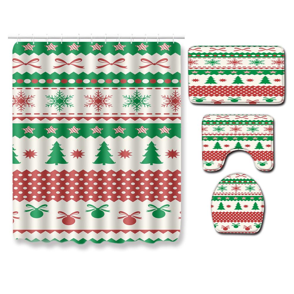 Christmas Waterproof Shower Curtain Four-Piece Combination Floor Mat Entrance Door Mat Bedroom Living Room Carpet