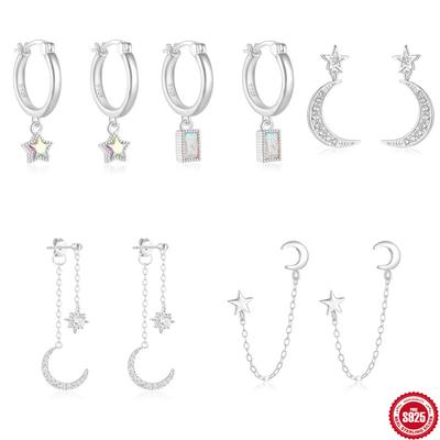 Серьги из стерлингового серебра 925 пробы, персонализированные, простые, с пентаграммой, с квадратной бриллиантовой вставкой, с цирконием цвета AB, с гальваническим покрытием