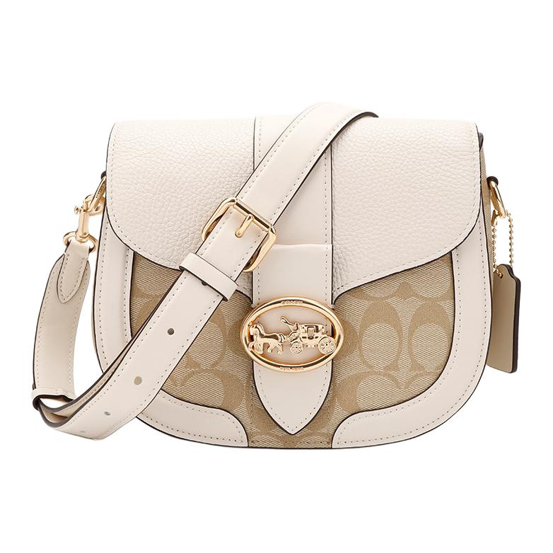 COACH Georgie PVC With Leather Saddle Bag, Shoulder Bag, Crossbody Bag Small Women's Beige & Light Khaki C2806-IMDQC