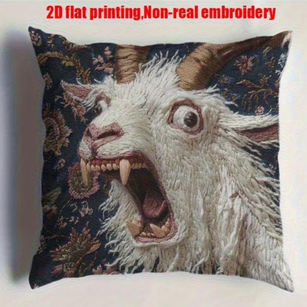 2D Flat Spooky Goat Face Printed Pillow Unique Non-Real Embroidery Home Decor Sofa Cushion Cover Home Decoration 2D Printing