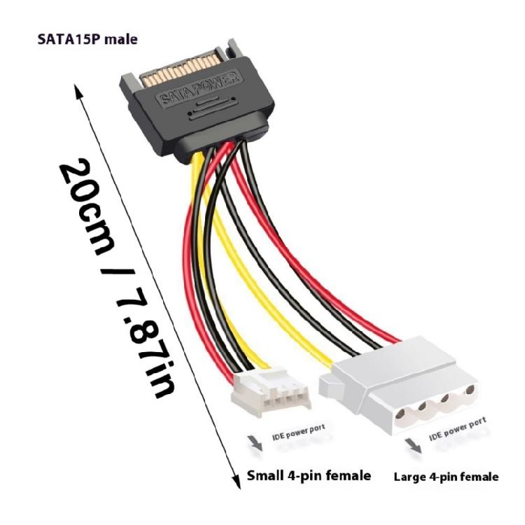 Y-образный разветвитель питания SATA 15Pin с большими/маленькими 4-контактными разъемами для серверов, рабочих станций, комплектов