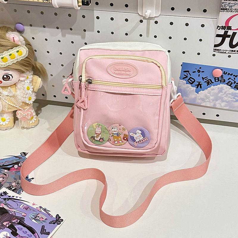 JIAERDI Harajuku Pink Itabag Messenger Bag Women Transparent Nylon Chic Casual Crossbody Bags Female JK Anime Pain Bag Aesthetic