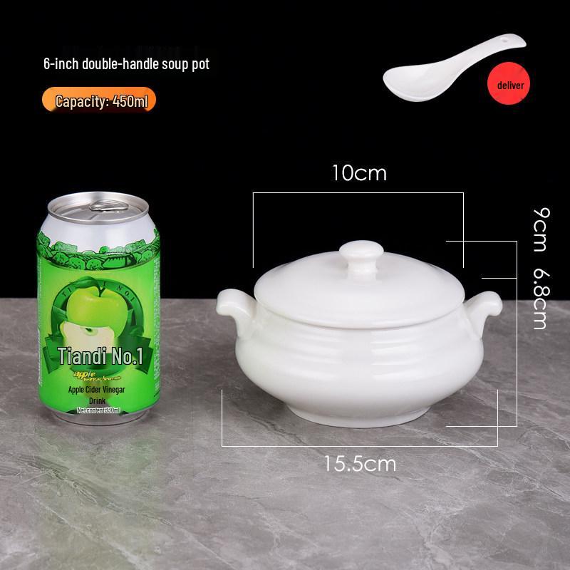 Белый керамический горшок для тушения с крышкой - Китайский суповой и пароварочный горшок в стиле Шасянь, с золотым ободком.