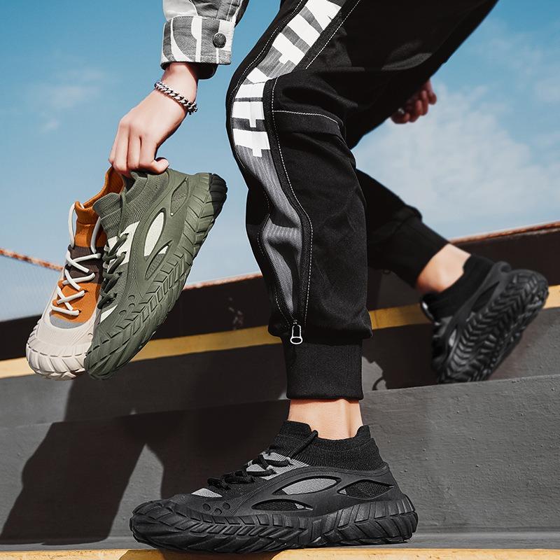 Весенняя новая мужская спортивная обувь, обувь из летящего трикотажа, обувь-носки, ленивая обувь на одной педали, универсальная повседневная обувь