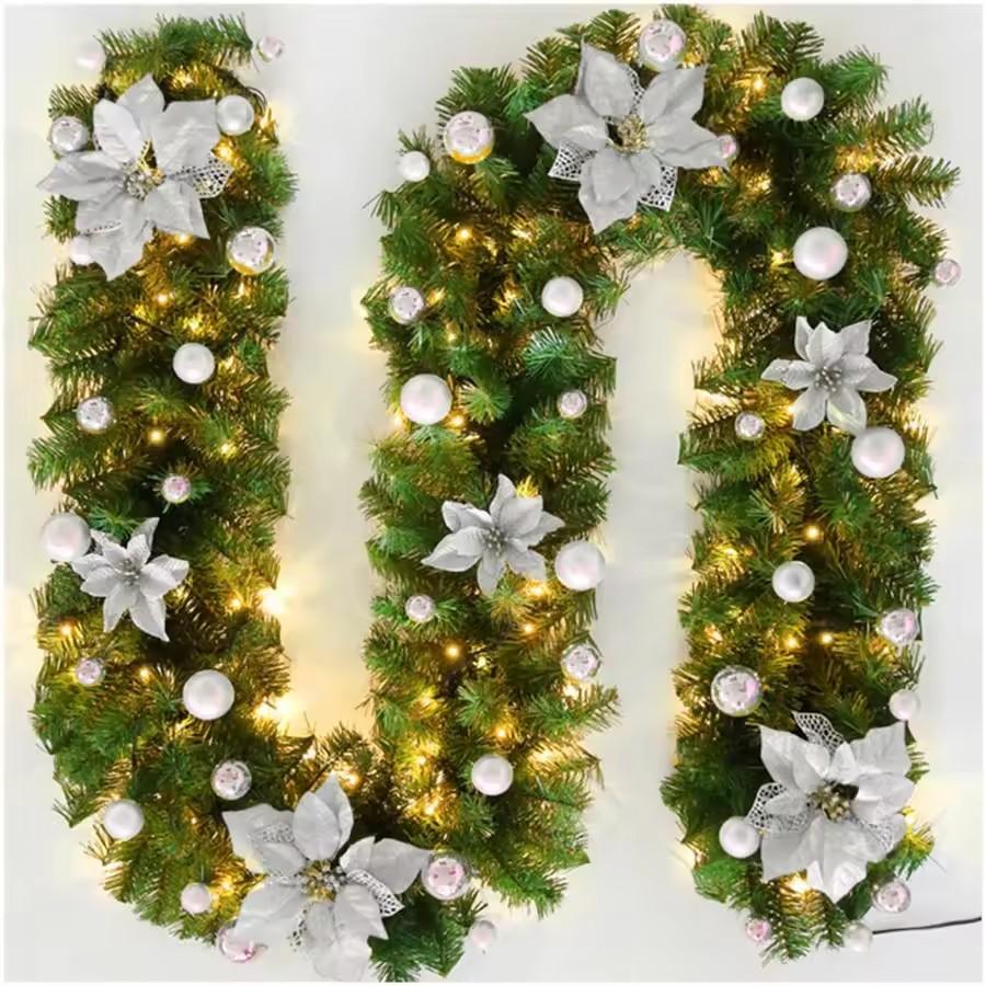 2.7m Luxury Christmas LED Cane Wreath Decoration With Lanterns Green Artificial Christmas Tree Banner Party New Year's Door Wrea