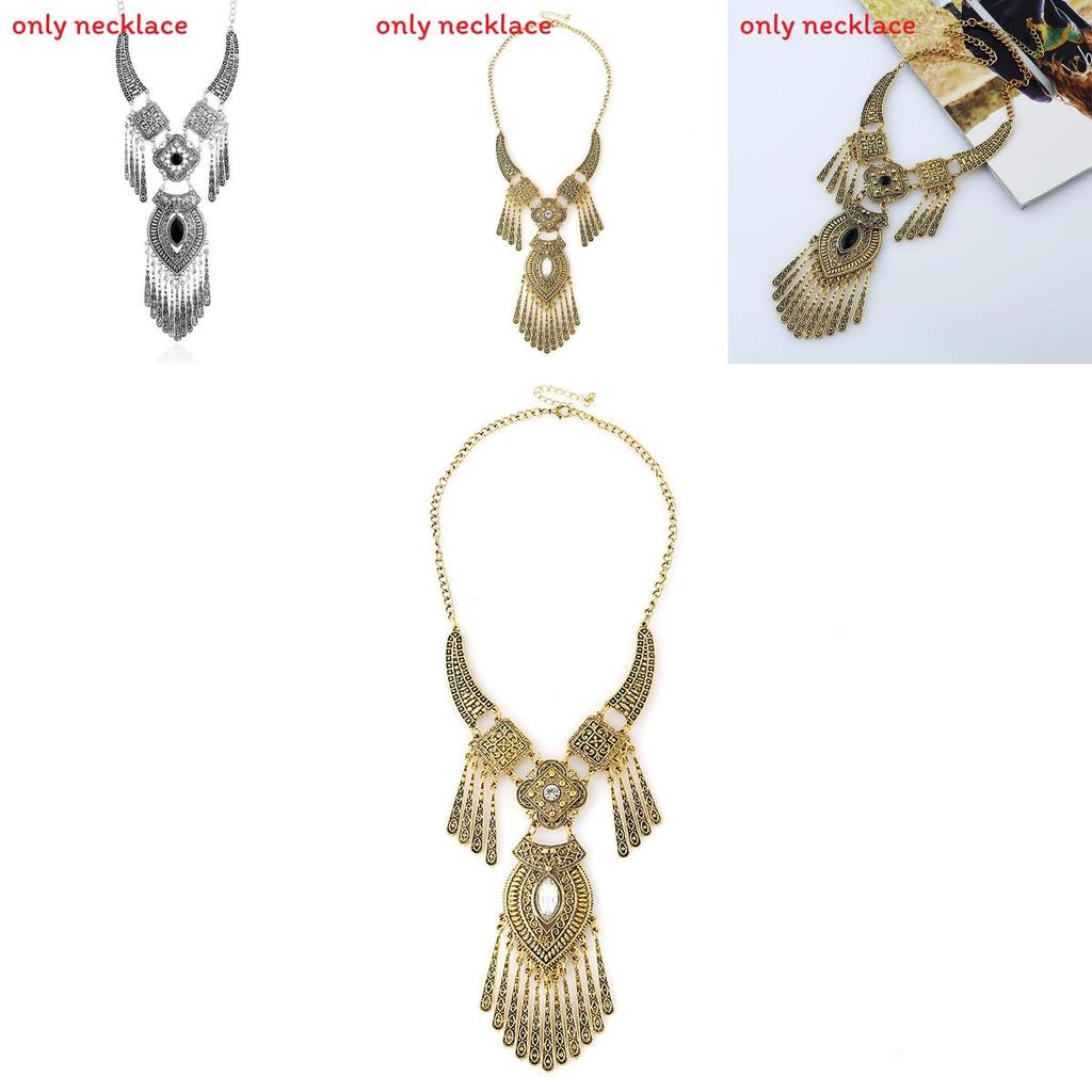 Ethnic Style Simulation Gemstone Decoration Women Necklace With Tassel Design For Artistic Fashion Lovers
