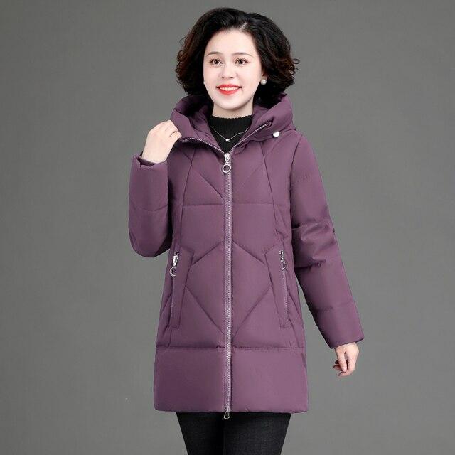 Thick Hooded Cotton Coat for Middle-Aged and Elderly Mothers Loose and Warm Cotton Jacket for Women
