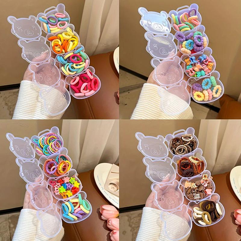 Резиновая заколка для волос коробка для хранения из четырех частей Медведь Прозрачная пластиковая коробка для сережек Ювелирные изделия Многосеточная классификация Упаковочная коробка