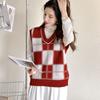 Pullover Vest Female 2022 Spring and Autumn Plaid Knitted Vest Women Outerwear Sweater Vest Loose Casual V-neck Vest