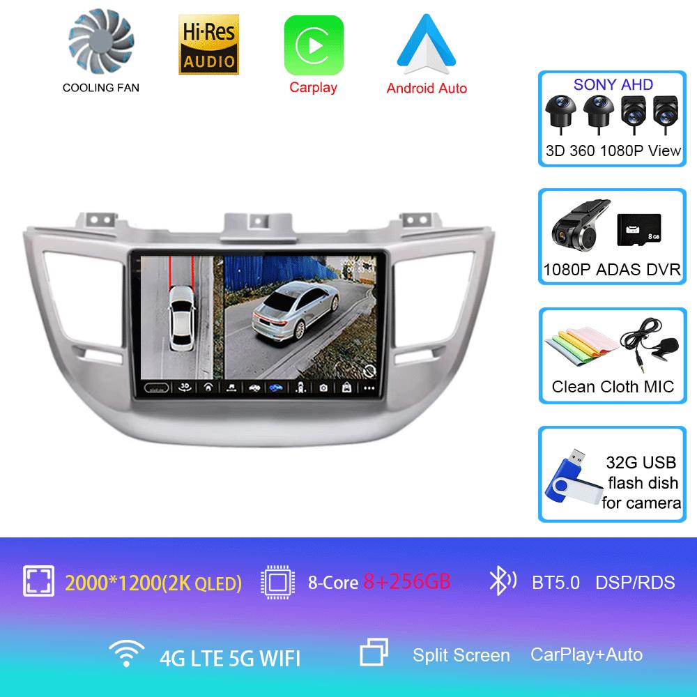 Автомагнитола Android 14 Carplay Для Hyundai Tucson IX35 3 2015 2016 2017 2018 2Din Мультимедийный Видеоплеер Навигация GPS Головное Устройство