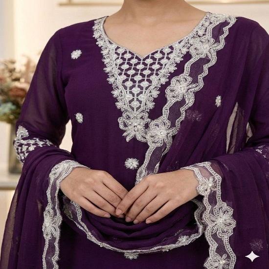 Majestic Embroidered Georgette Palazzo Suit Set