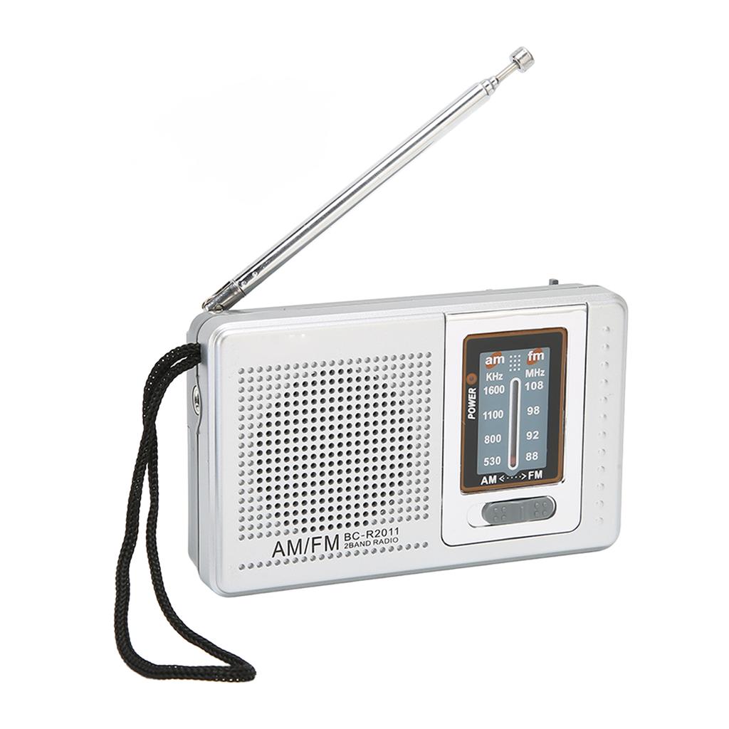AM FM Radio Battery Operated Built In Speaker Portable Pocket Radio for Outdoor Travel Silver Grey