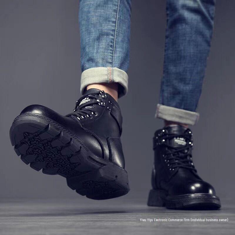 Мужские черные высокие кожаные мотоциклетные ботинки в британском стиле для рабочей одежды весной и осенью.