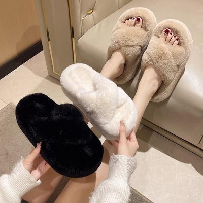 CM тапочки крест высокий каблук подошва пушистые пушистые тапочки женские осень и зима маффин новый 2025 плюшевые супер толстые 7