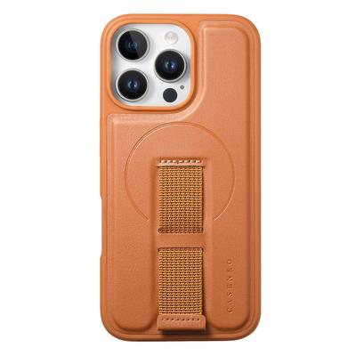 Для iPhone 14 Pro Max Магнитный чехол CASENEO с ремешком на запястье из ПУ кожи + ПК Ударопрочный чехол для телефона