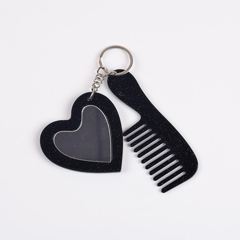 Mini Heart Makeup Mirror Comb Keychain Women Bag Pendant Simple Car Keyring Backpack Mobile Phone Decorative Jewelry Gifts