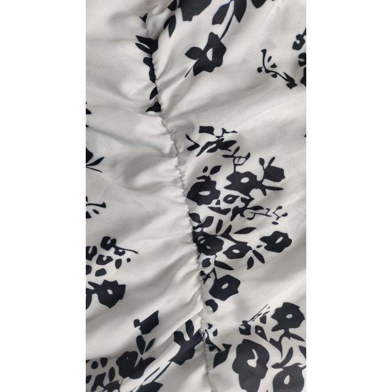 Весенние женские темпераментные элегантные платья с разрезом и рукавами-фонариками с принтом