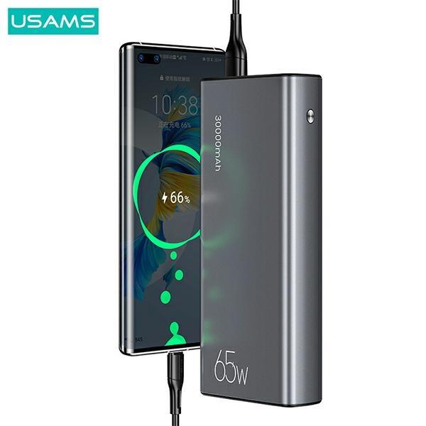 Внешний аккумулятор USAMS PB59 30000 мАч 65 Вт 2xQC3.0+PD Быстрая зарядка Черный + кабель USB-C к USB-C