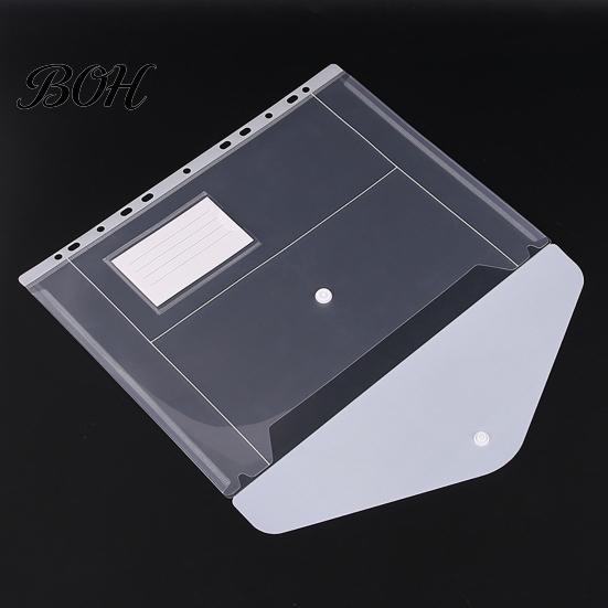 Light Blue Document Pouch 11 Hole Expandable Binder Folders for 2/3/4 Ring Pouch, Plastic Envelopes Snap-on Pocket with Snap Button & Label,