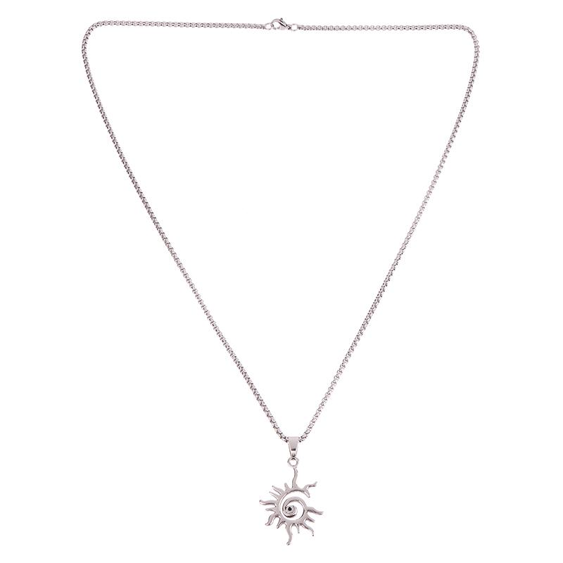 Creative Sun Flame Pendant Necklace Punk Hip Hop Retro Hipster Men'S Hollowed Out Titanium Steel Necklace Jewelry