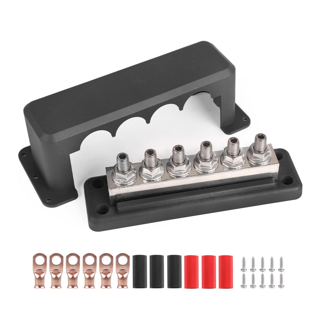 600A Bus Bar Terminal Power Distribution Block M10 Studs DC Positive Negative Terminal Block For Boat Car RV Cable Organizer