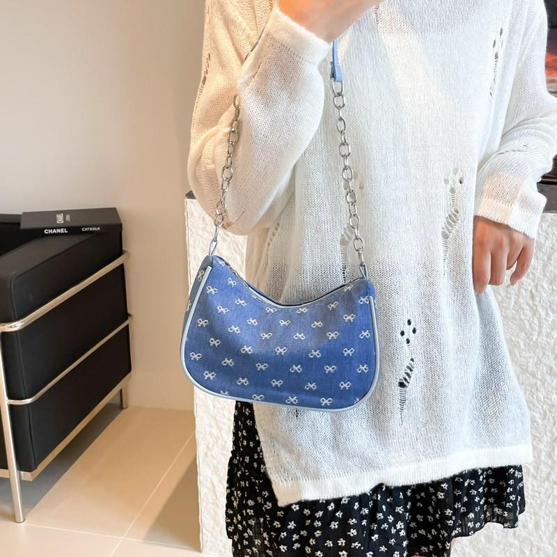 Женская сумка через плечо Модная джинсовая сумка через плечо, Простая однотонная сумка, Женская цепочка, Ручная под мышкой, Женская сумка