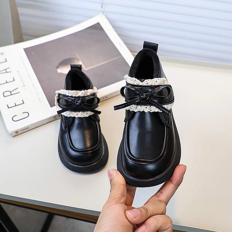 Детская кожаная обувь, зимняя обувь для девочек, милая хлопковая обувь с толстой подошвой, универсальная детская мода, элегантная, шикарная детская обувь для принцессы