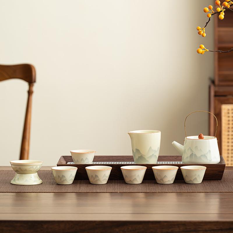 Long Premium Gift Box Business Ru Kiln Ink Tea Set High-end Household Openable Teapot Activity