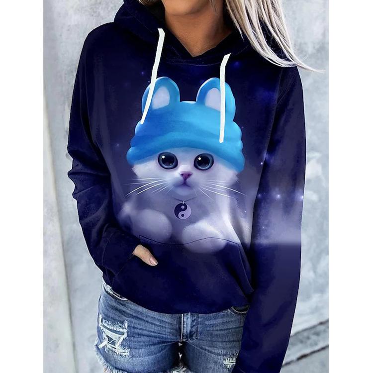 YYFS Женская мода осень-зима повседневные принты с длинным рукавом и капюшоном толстовки и свитшоты