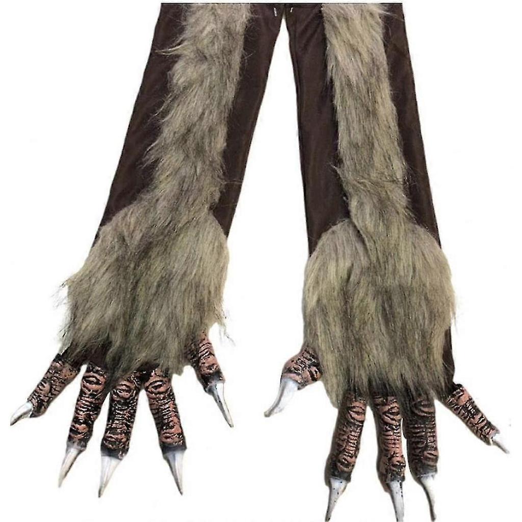 Werewolf Gloves 1 Pair Furry Werewolf Hands Gloves Halloween Decor Prop Cosplay Costume Gloves Brown