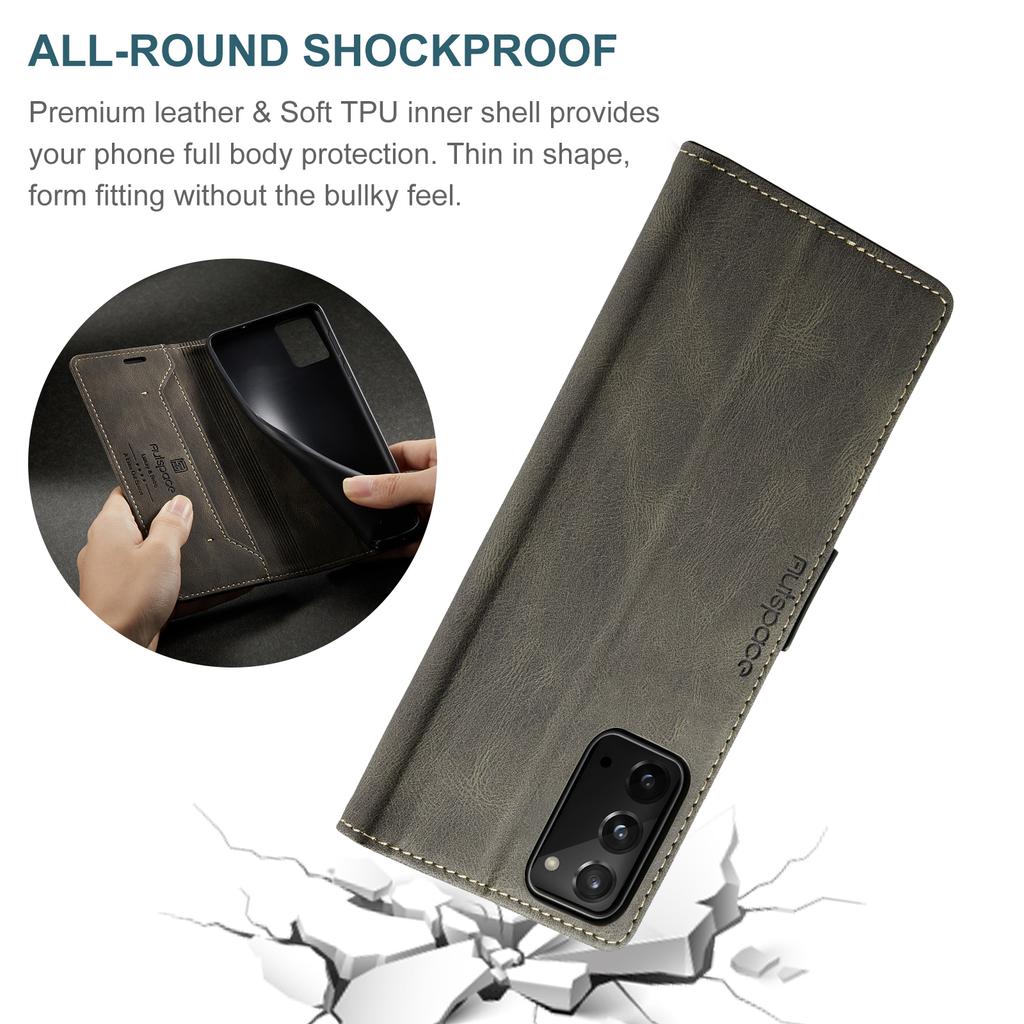 For Samsung Galaxy Note20 Wallet Case AUTSPACE A01 Leather Stand Cover with RFID Blocking Card Holder
