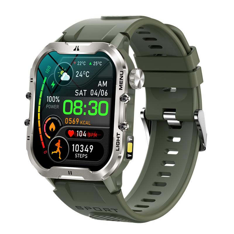 T26 Смарт-часы с фонариком, 1,96-дюймовым большим экраном, светодиодная подсветка, Bluetooth, вызов SOS, прочные спортивные смарт-часы для фитнеса