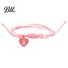 Adjustable Braided Bracelet Breast Cancer Awareness for Women, Woven String with Lightweight Daily Wear Wristband Ribbon Charm, Handmade Rope Survivor