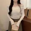 Elegant Women One-word Shoulder Knitted Pullover Sweater Autumn New Long Sleeve Shirt Ladies Korean Fashion Solid Color Casual Sweaters Clothes 2331