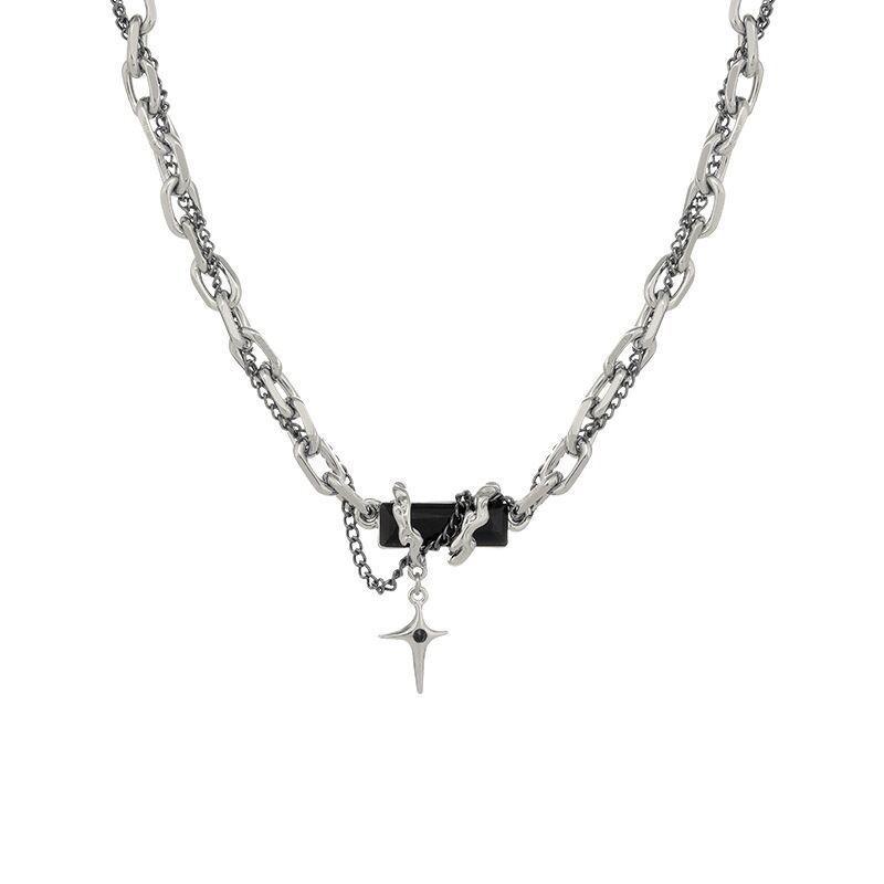 iF ME Wrapped Obsidian Cross Necklace Y2K Silver Clavicle Chain Choker for Women Jewelry Accessories