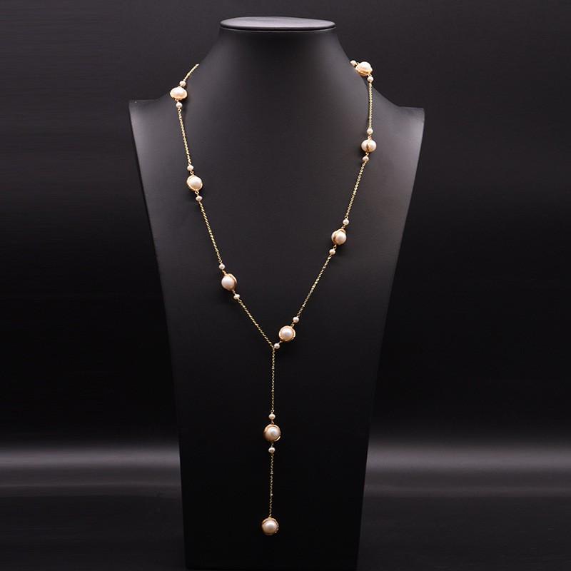 Handmade Freshwater Pearl Pendant Necklace Women Vintage Wrap Wire Sweater Chain Boho Chic Jewelry