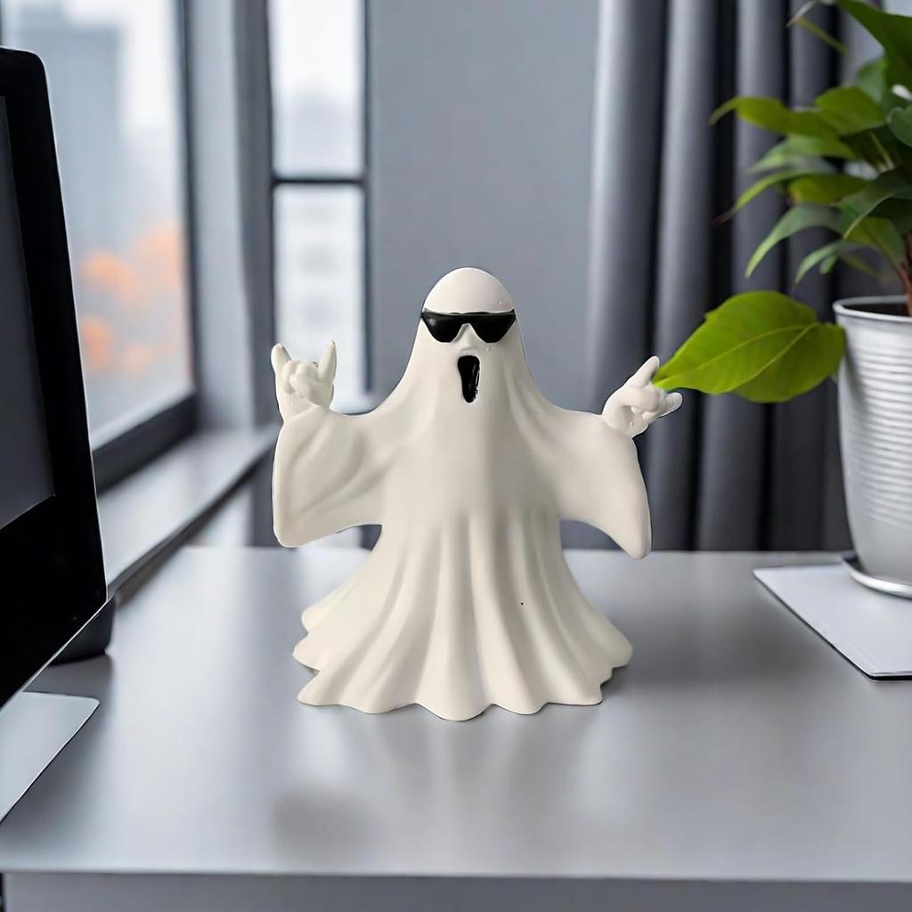 Halloween Ghost Figurine - Spooky Resin Ghost Statue, Cute Finger Ghost Ornaments, Perfect for Indoor & Porch Halloween Decor
