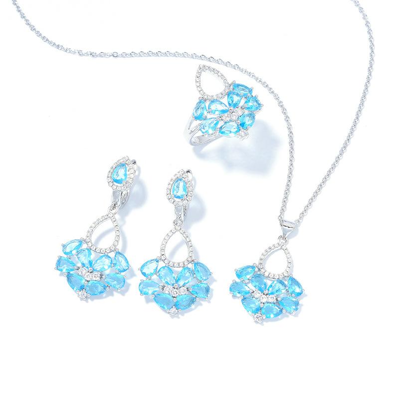 Изысканное фиолетовое ожерелье из циркона, серьги, кольца, комплект ювелирных изделий, роскошный комплект из трех предметов для девочки с супер-вспышкой циркона