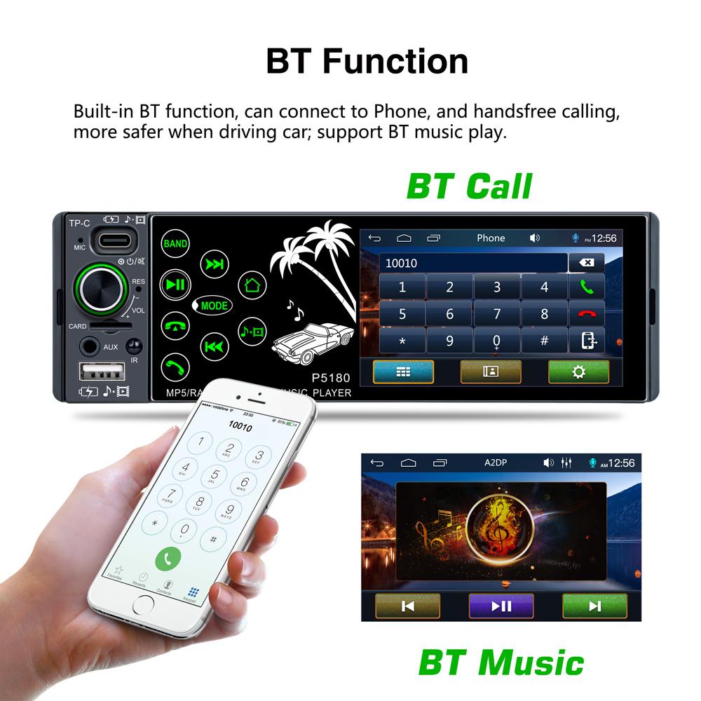4.1inch IPS Capacitive Touch Screen Bluetooth AUX RMVB/AVI Media Player Subwoofer FM Radio MP3 WMA MP4 MP5 Receiver