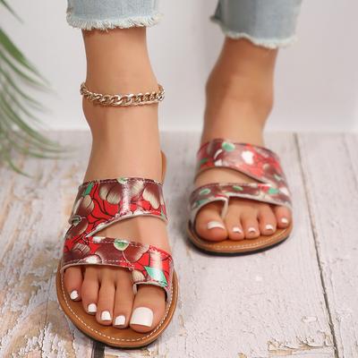 Модные шлепанцы с принтом на носке большого размера, женские, летние 2025, новая мода, универсальная ретро-повседневная обувь