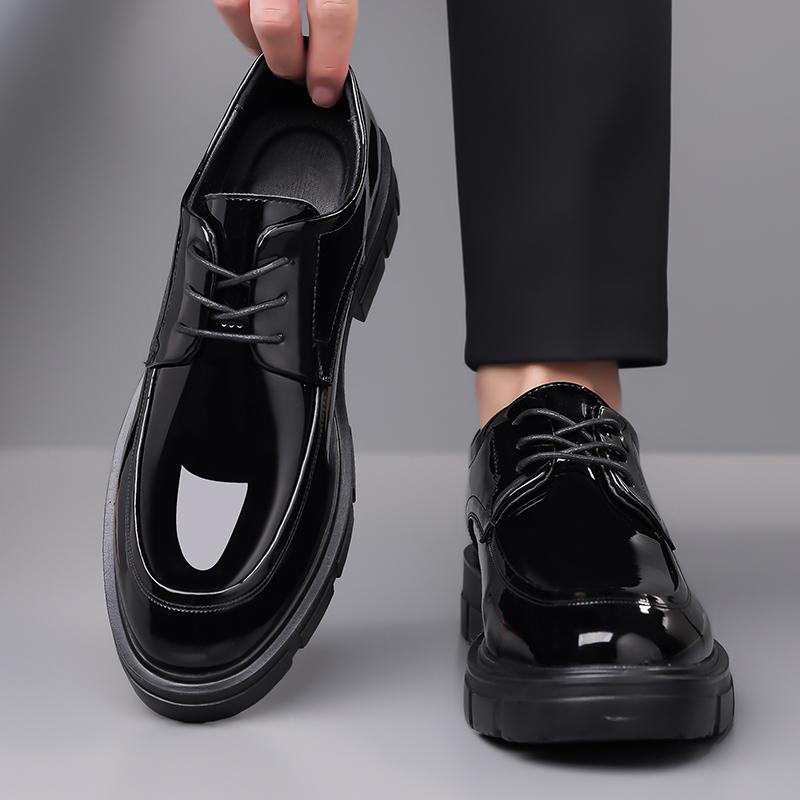 Модная мужская кожаная обувь на толстой подошве, официальный дизайн в стиле дерби, для бизнеса, вечеринок, высокое качество, черная, для взрослых, увеличивающая рост, новая