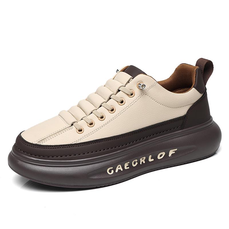 Fashion Brand Men's Lace Up Comfortable Thick Soled Outdoor Sports Shoes In Spring Classic White/brown Men Casual Fashion Shoes