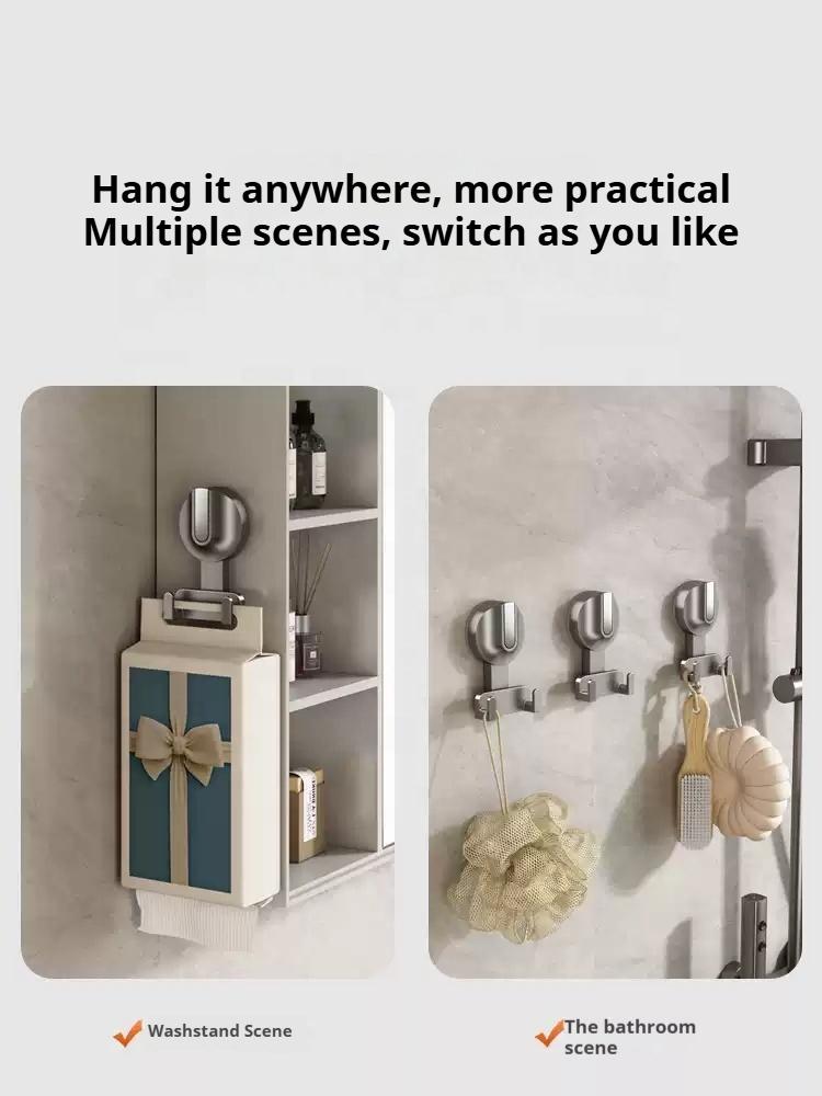 Powerful Plastic Vacuum Suction Cup Hook Punch-Free Sticky Kitchen & Bathroom Toilet Hook with Ball for Home Organization