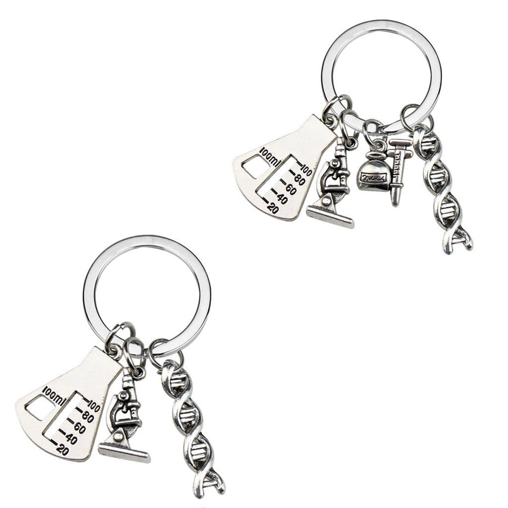 Science Keychain Microscope Chemistry Molecules Key Rings Key Jewelry Metal Texture Suitable for Gifts and Everyday Use