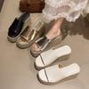 Slope Heel Cool Slippers Women's New Summer Fashion Thick-bottomed Versatile Small Straw-woven One-word Slippers