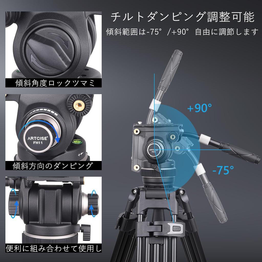 ARTCISE Fluid Video Adjustable Fluid Head for Aluminum Alloy Handle Tripod Tripod Head for Maximum Load 12kg Head, Damping, Tripod, Head,