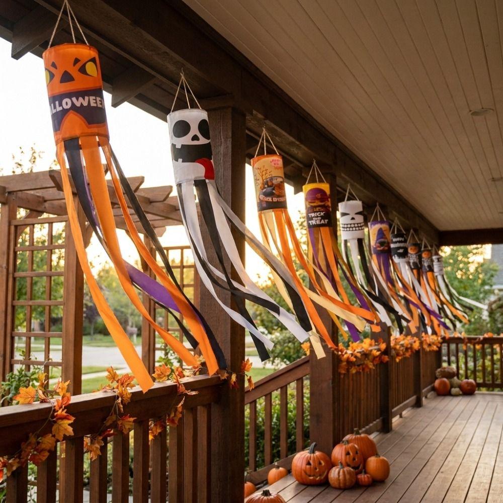 Skeleton Halloween Windsock Flag Spooky Windpipe Flag Wind Sock Yard Garden